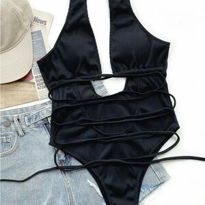 Ribbed Lace-Up One-Piece Swimsuit